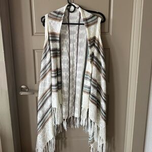 Striped Fringe Open Vest